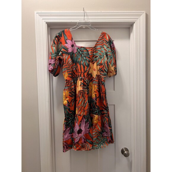 Maude Vivante Womens Red Green Floral Tropical Tier Ruffle Dress Size Xl Pockets - Picture 1 of 5